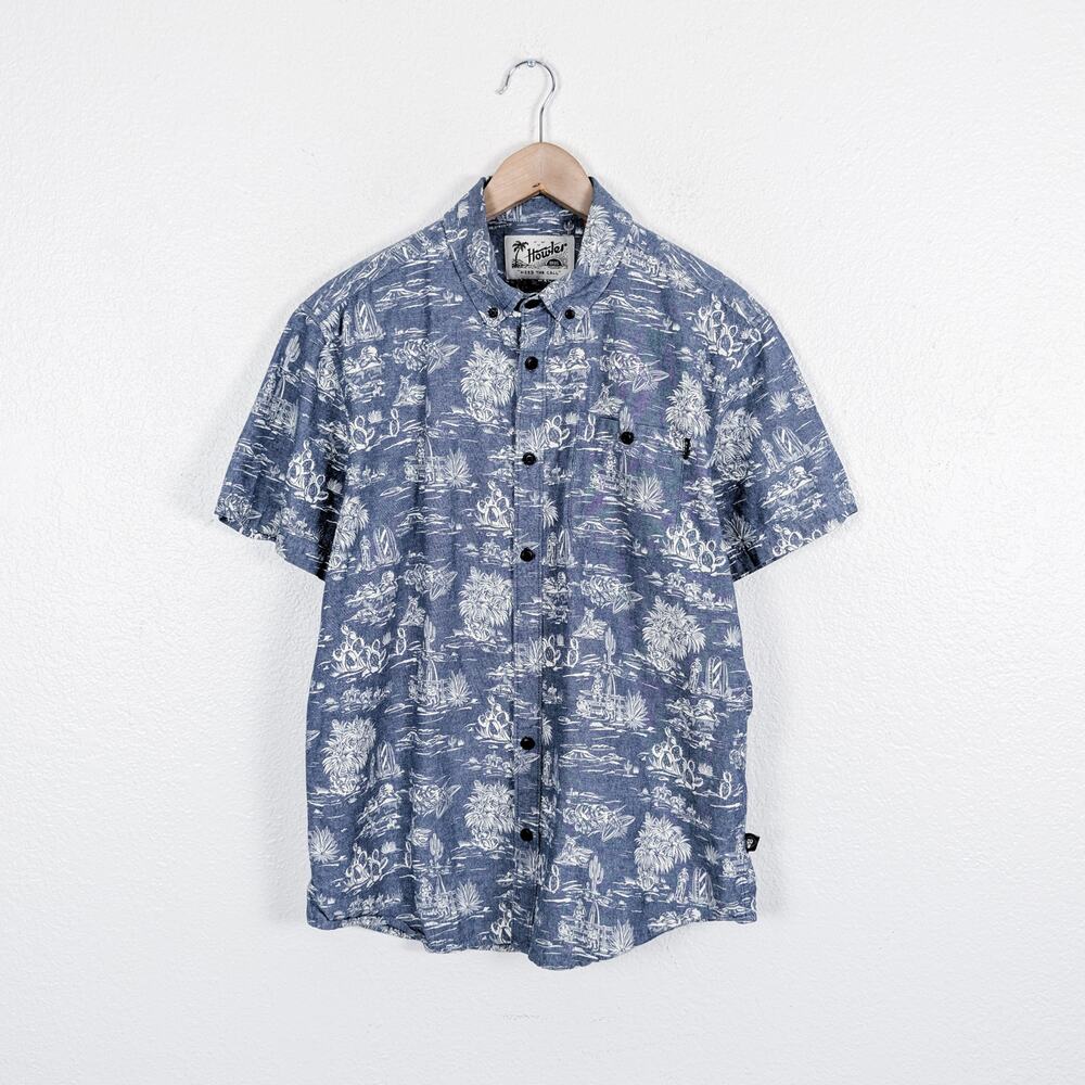HOWLER BROS Medium Mansfield Shirt outpost print indigo Short Sleeve